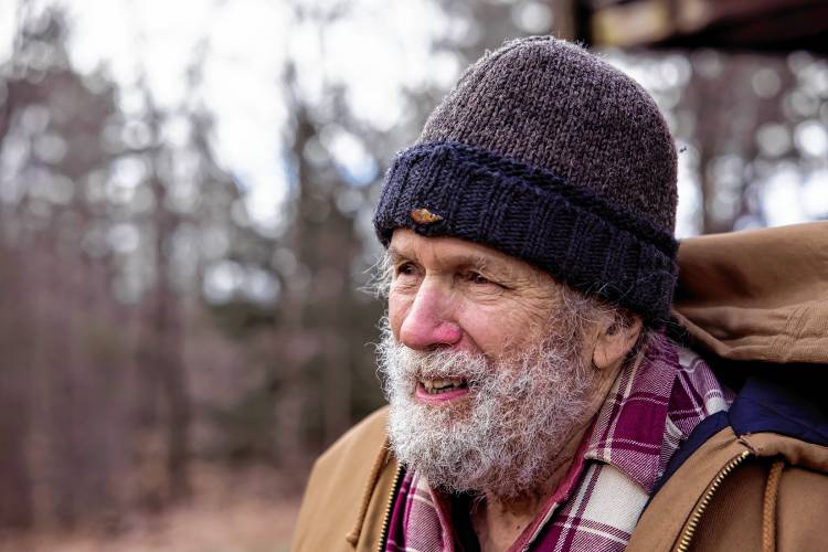 Woodworker David Emerson is modifing a tiny house on his Canterbury property on Tuesday, March 12, 2024.