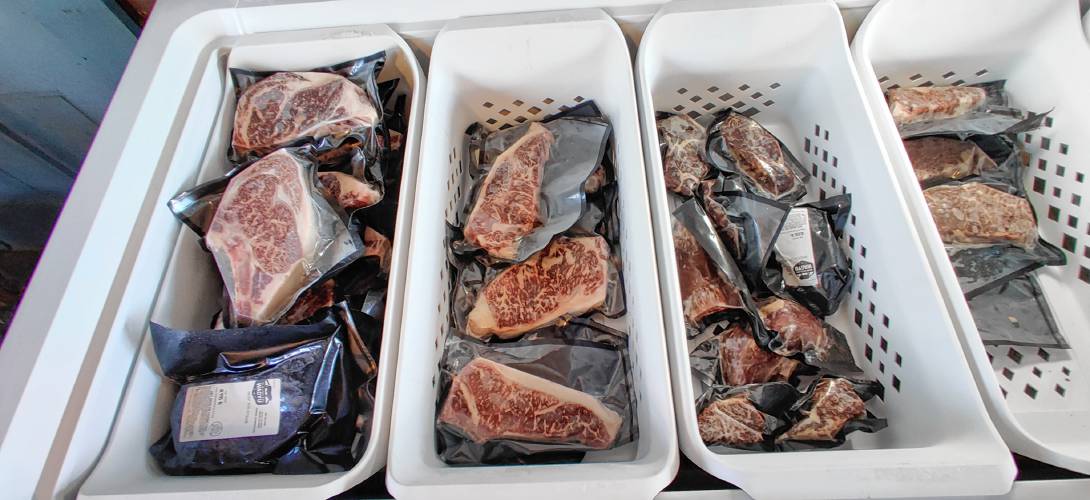 A selection of New England Wagyu’s products at Hilltop Farm in Mason.