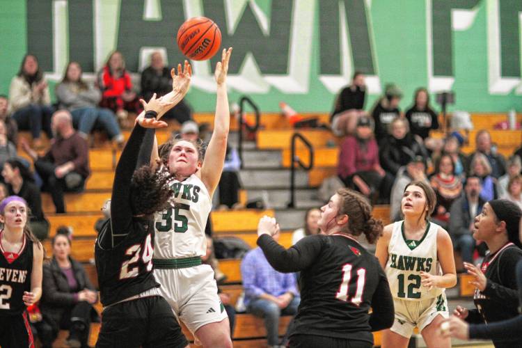 Hopkinton junior Sydney Westover attempts a putback layup during the first half of a Jan. 19 win over Stevens. Hopkinton junior Sydney Westover attempts a putback layup during the first half of a Jan. 19 win over Stevens.