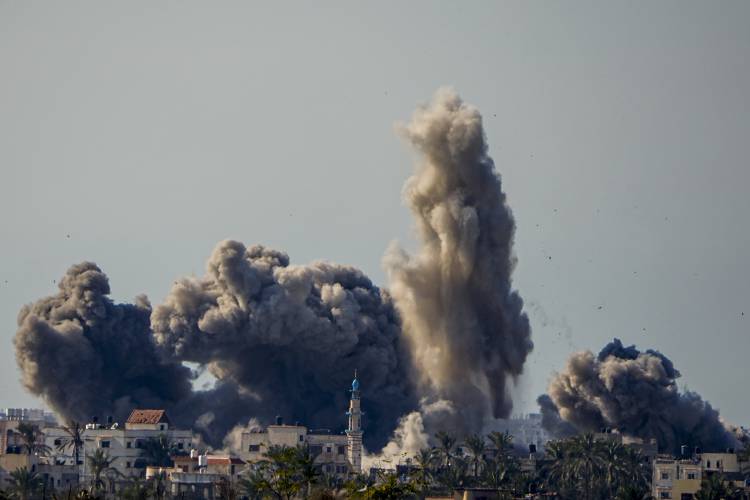 Smoke and explosion following Israeli bombardment inside the Gaza Strip, as seen from southern Israel, Sunday, Feb. 11.