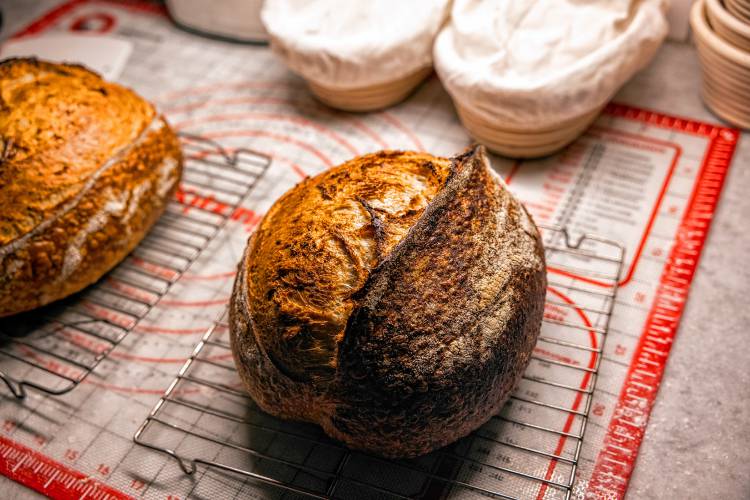 Alex Brown’s signature bread he makes at his South End home. Brown is getting a new bread oven to increase his weekly output.