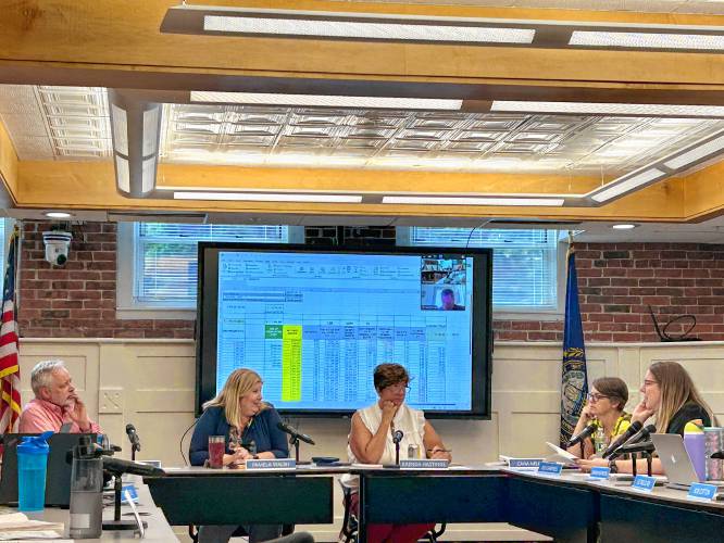 Concord School Board members discuss the middle school project prior to voting to set a $152 million cap on it. Concord School Board members discuss the middle school project prior to voting to set a $152 million cap on it.