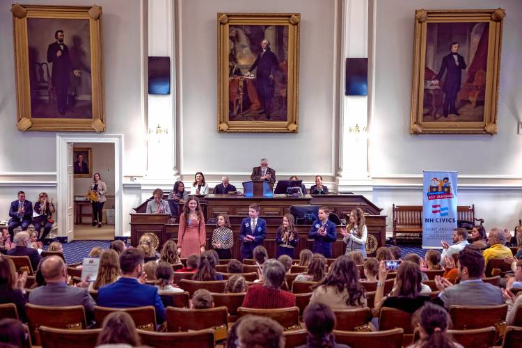The students named as Executive Councilors are introduced to the crowd at the State House on Tuesday, January 28, 2025.