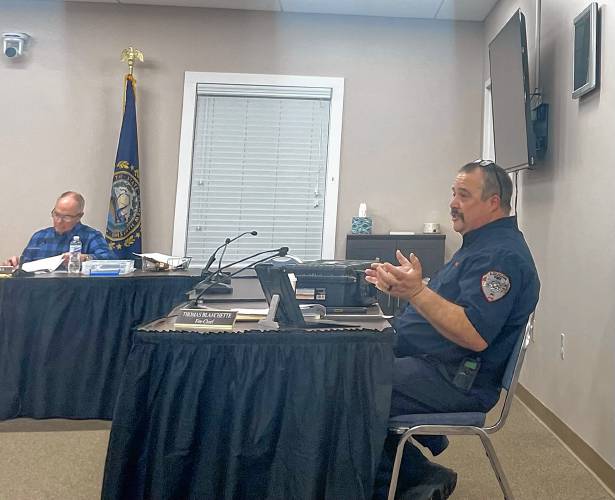 Tom Blanchette, the Loudon fire chief, explains computer system upgrades for the department at the budget public hearing