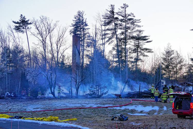 Due to high winds, a fire that began in the garage quickly spread to the entirety of a four-bedroom home on Barton Corner Road in Hopkinton Wednesday afternoon. Its occupants, a woman and two dogs, were able to safely evacuate, according to Hopkinton Fire Department, but the home was destroyed. 