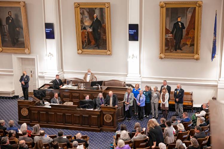 State Representative Mel Myler (center) speaks to the House about his friend and colleague, Rep. Art Ellison, on Thursday morning, April 11, 2024.