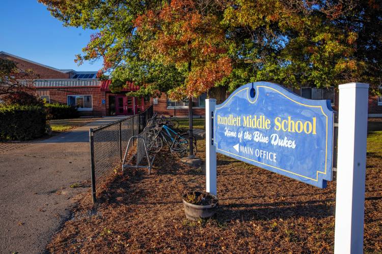 The Rundlett Middle School welcoming sign outside the main entrance of the school.
