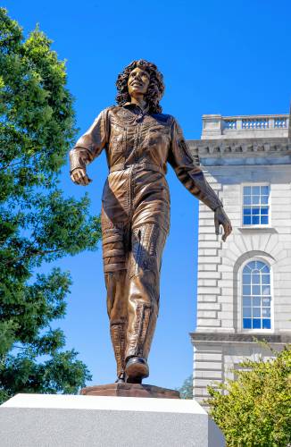 The statue of Christa McAuliffe on State House grounds after the unveiling on Sept. 2, 2024. The statue of Christa McAuliffe on State House grounds after the unveiling on Sept. 2, 2024.