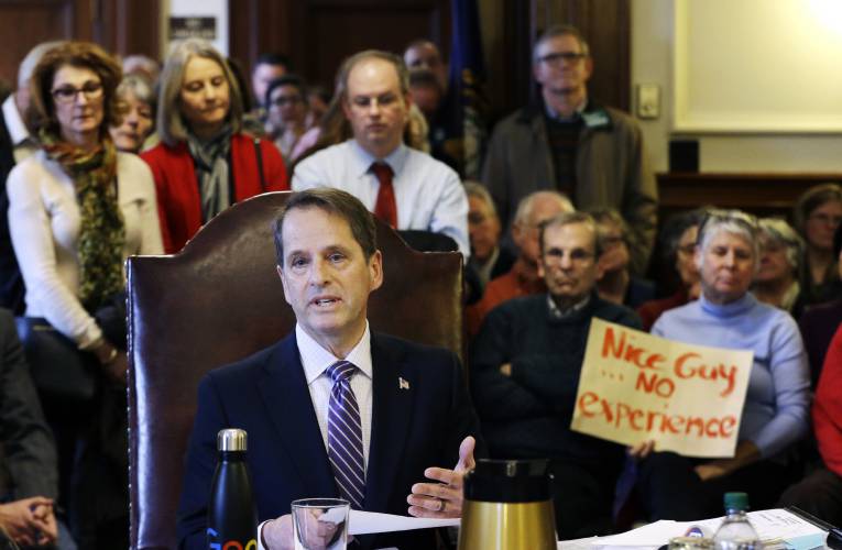 In this Jan. 31, 2017, file photo, Education Commissioner Frank Edelblut speaks at the State House in Concord during a public hearing on his nomination to lead the state's education department. In this Jan. 31, 2017, file photo, Education Commissioner Frank Edelblut speaks at the State House in Concord during a public hearing on his nomination to lead the state's education department.