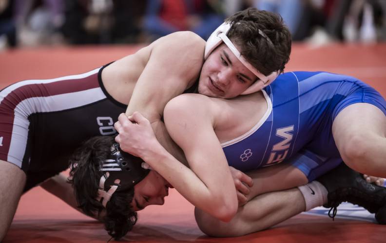 Concord 120-pound wrestler Griffin Norwalt competes at the Meet of Champions in Bedford Feb. 25. Norwalt won the Division I title and finished third in the state to qualify for New Englands. Norwalt is the only returning champion on the Crimson Tide’s roster.