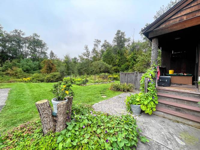 The shared vegetable garden behind Sue Chollet’s house. 