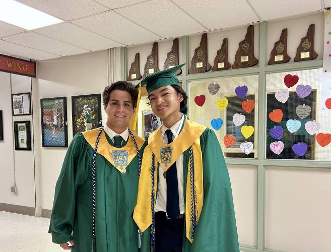 Senior class president Nick Pagauisan (right) and Nate Wax ahead of Bishop Brady High School graduation in Concord on Friday, June 6, 2025.