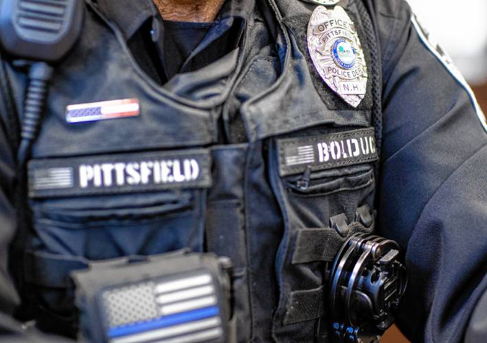 Pittsfield police officer Don Bolduc vest at the the station before going on patrol on Thursday, February 8, 2024.