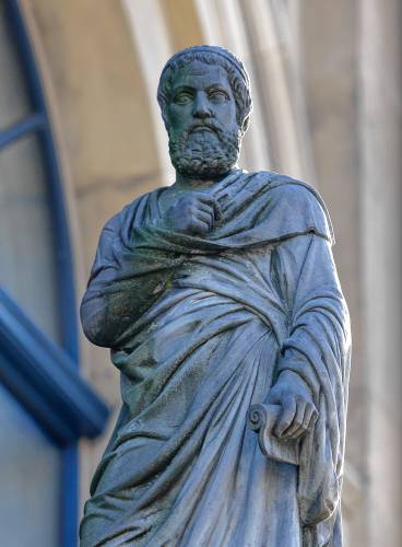 Statue of ancient Greek poet Sophocles is pictured on the opera of Hanover, northern Germany. Statue of ancient Greek poet Sophocles is pictured on the opera of Hanover, northern Germany.
