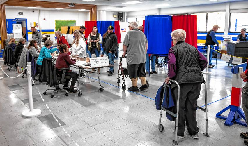 Voters line up at Franklin High School.
