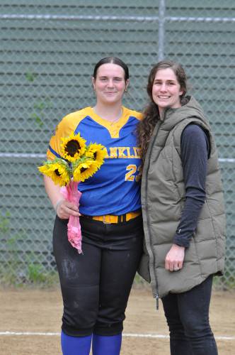 Lily Cornell and Franklin High’s previous strikeout record holder, Amanda (Barton) Blouin.