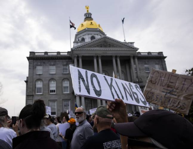 The protests at the New Hampshire State House keep getting larger every Saturday. Besides the entire plaza being full of protesters, Main Street had people on both sides of the streets filled with people from Park Street to School Street on Saturday, April 19, 2025.