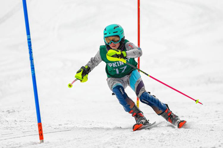 Hopkinton’s Marcella Guadagno competes at the Capital Cup Alpine ski race on Wednesday at Proctor Academy. Guadagno finished third in the girls’ slalom, leading the Hawks to their third consecutive Capital Cup title.