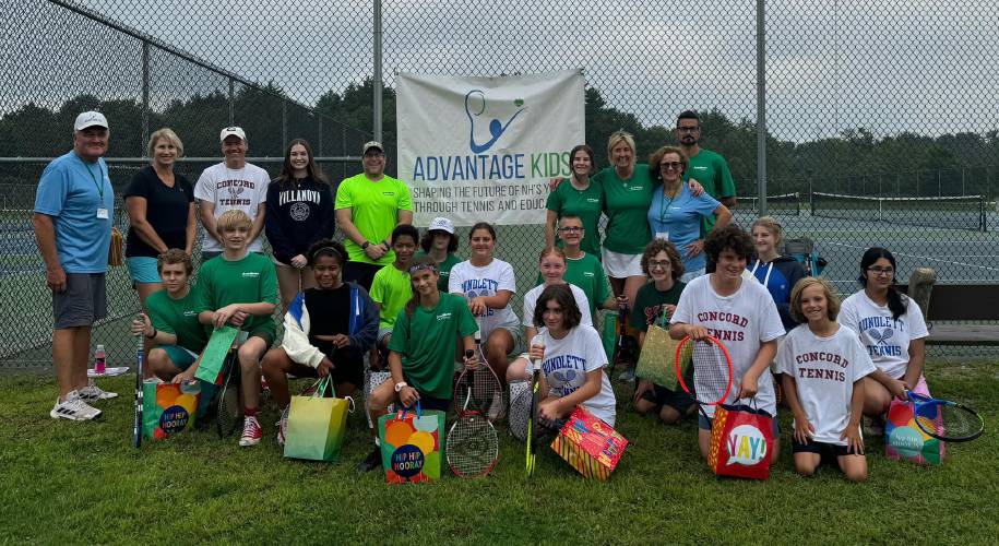 Middle school tennis players, coaches and supporters from across the state gather after the Advantage Kids Matchplay Tournament at the courts at Memorial Field in Concord on Aug. 17. The tournament concludes the second year of a summer youth tennis camp developed by Concord High School varsity tennis coaches Greg Malette and Kevin Parsons.