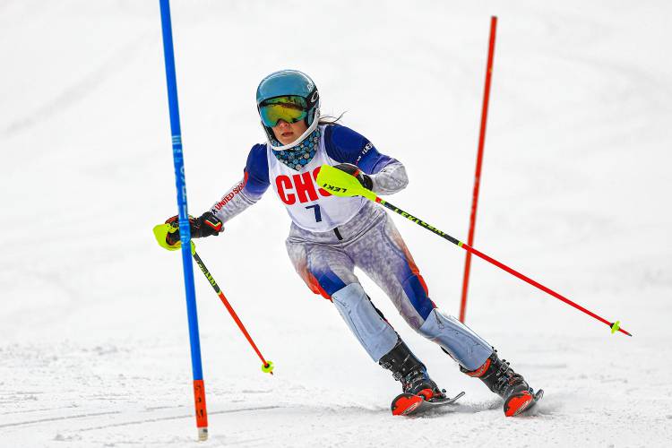 Concord’s Mika Taylor competes at the Capital Cup Alpine ski race on Wednesday at Proctor Academy. Taylor finished second in the girls’ slalom, helping Concord finish third as a team.