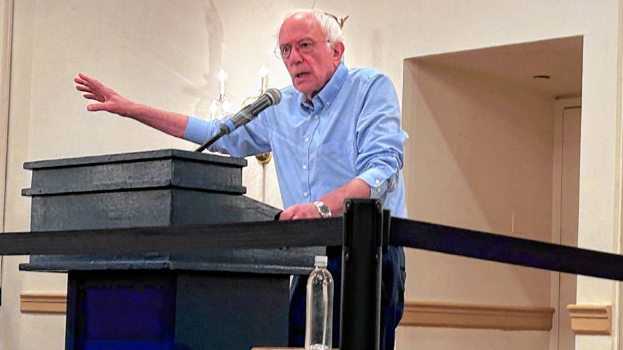Vermont Senator Bernie Sanders, in West Lebanon, NH on Friday to support Vice President Kamala Harris but stopped short of an endorsement.