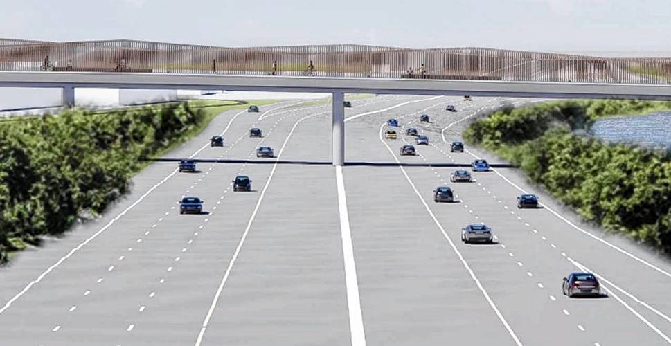 Renderings show what just a bridge would look like if placed at the southern location, connecting to Storrs Street by Theatre street. Excluding a deck, the bridge would be around 25 feet wide, with separate lanes for bicyclists and foot traffic. 