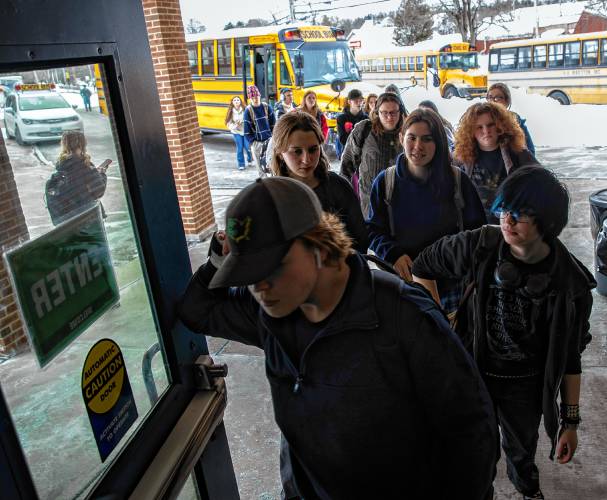 Concord Regional Technical Center students arrive for the second session of classes on Feb. 20. At 11:15, the bus arrives with students for the second session as the students from the first session of classes lets out.