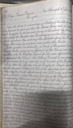 A February 1769 letter from Royal Governor of New Hampshire John Wentworth to General Thomas Gage regarding the Londonderry Riot.