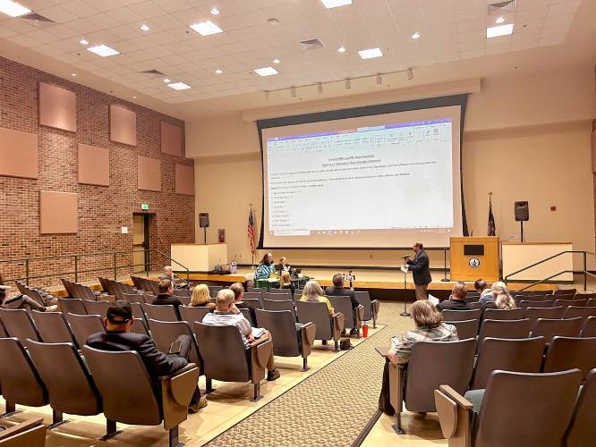 Rep. Nick Germana speaking at DES’ public hearing on solid waste rule on Monday at the DMV Auditorium in Concord