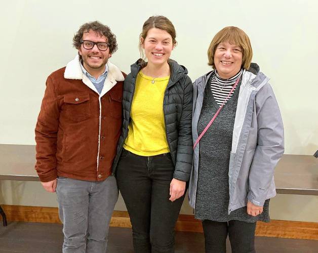 Christoper DiLoreto, Zoë Wroten-Heintzmann and author Diane Kane at a Monadnock Underground open mic night at the Peterborough Town Library in September. 