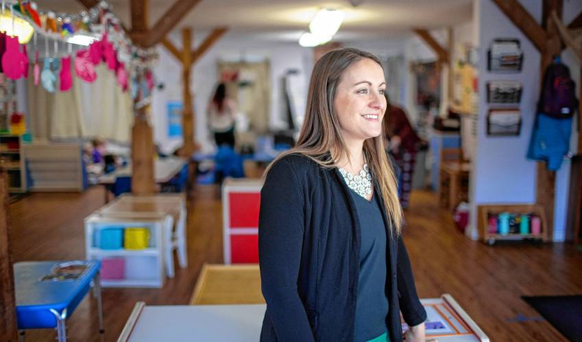 Leanna Lorden at the White Birch Center in Henniker, where different generations, “from toddlers to senior citizens,” come under one roof in the center of town.