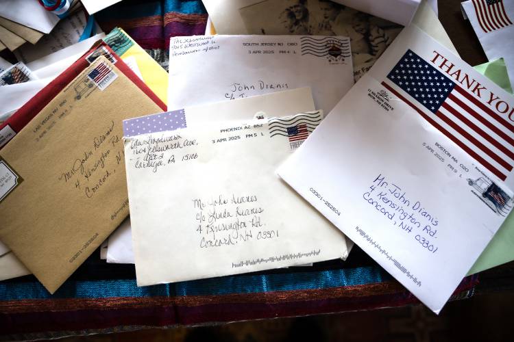 Some of the letters that were sent to John Dianis as he prepares to go on his Honor Flight to Washington, D.C.