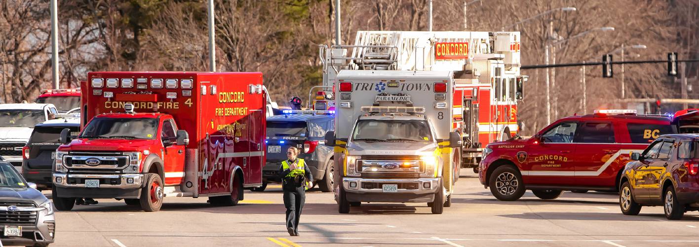 Concord police and fire at the scene of a multi-car accident at the traffic light of Loudon Road and Fort Eddy on Friday morning, January 12, 2024. Loudon Road was closed in both directions while the police figured out the events of the crash.