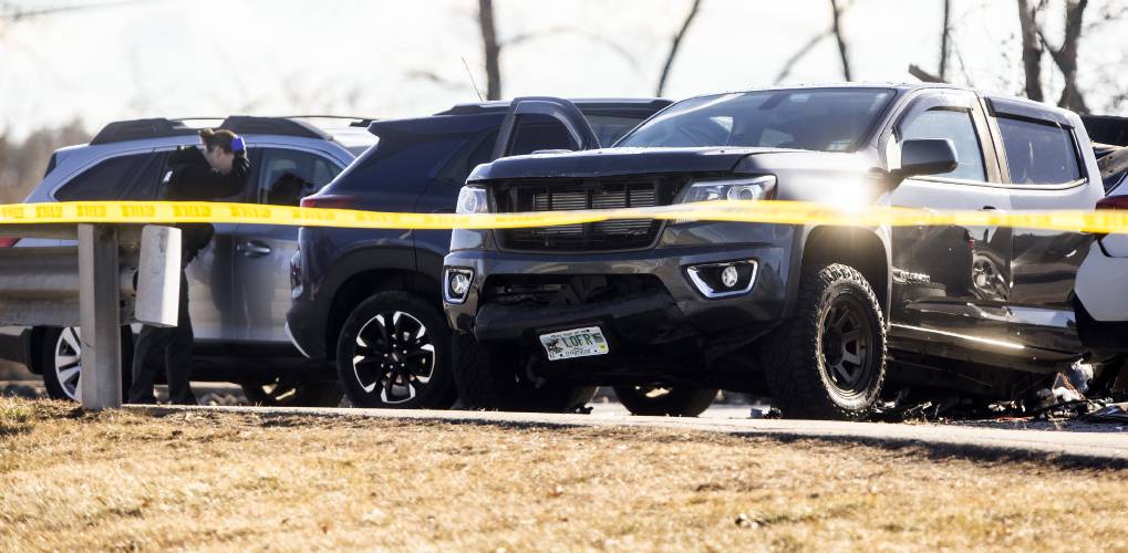 Concord police and fire at the scene of a multi-car accident at the traffic light of Loudon Road and Fort Eddy on Friday morning, January 12, 2024. Loudon Road was closed in both directions while the police figured out the events of the crash.