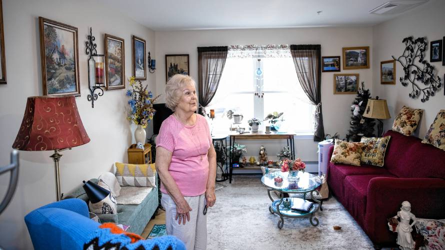 Bette Hill in her one bedroom apartment at Penacook Landing on Canal Street in downtown Penacook on Wednesday, April 3, 2024.