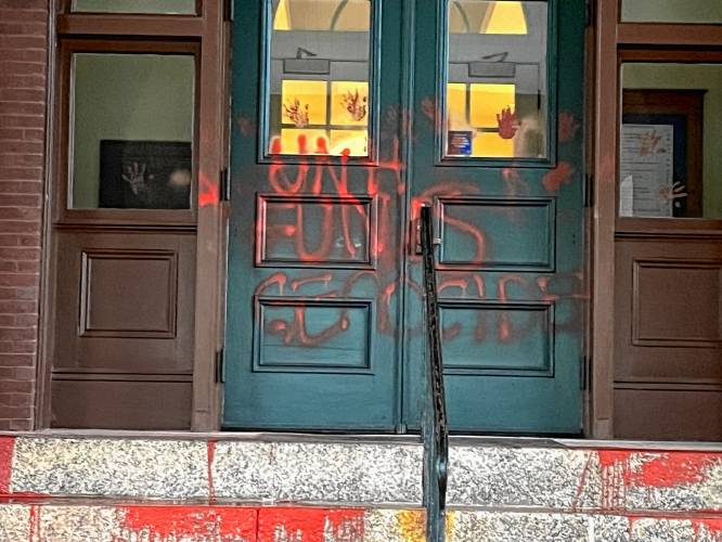 The University of New Hampshire's Thompson Hall was vandalized early Tuesday morning.