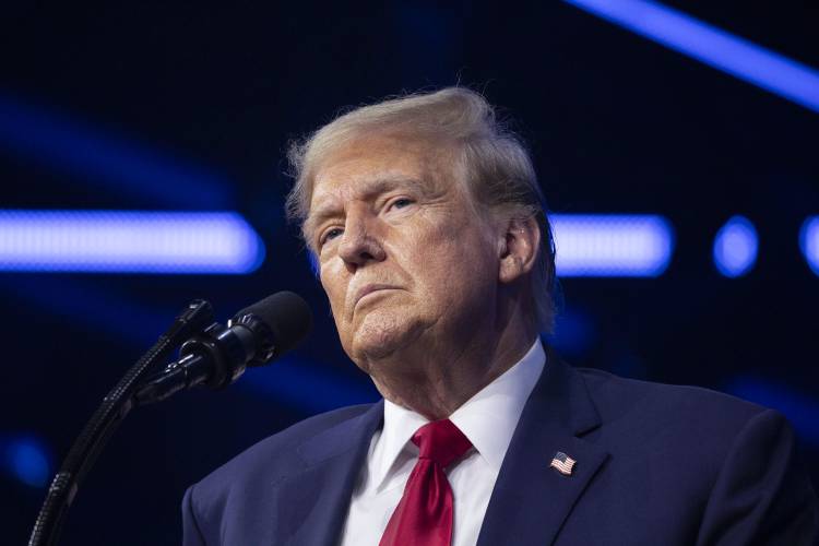 Former President Donald Trump gives the keynote address at Turning Point Action’s “The People’s Convention” on June 15 in Detroit.