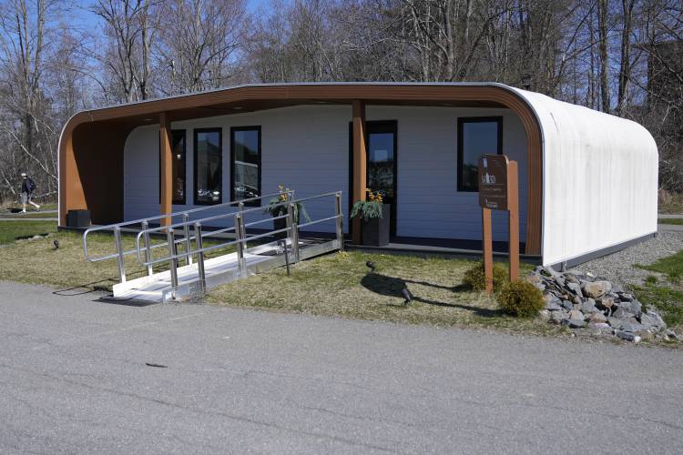 The BioHome3D is seen Tuesday, April 23, 2024, at the University of Maine, in Orono, Maine. The 600-square-foot single-family home was made by UMaine's original 3D printer in 2019. (AP Photo/Robert F. Bukaty) 