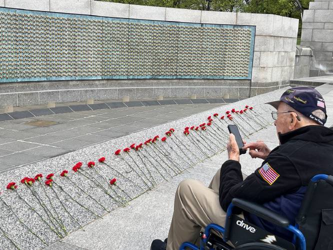 WWII veteran John Dianis participated in an honor flight in mid-April, 2025. He visited the WWII memorial in Washington D.C. as part of the voyage.