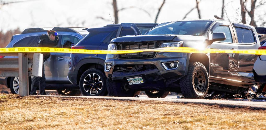 Concord police and fire at the scene of a multi-car accident at the traffic light of Loudon Road and Fort Eddy on Friday morning, January 12, 2024. Loudon Road was closed in both directions while the police figured out the events of the crash.