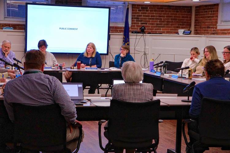 Concord school board members discuss the budget at a meeting last week.