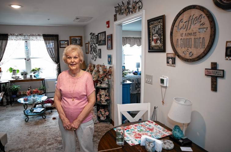 Bette Hill in her one bedroom apartment at Penacook Landing on Canal Street in downtown Penacook on Wednesday, April 3, 2024.