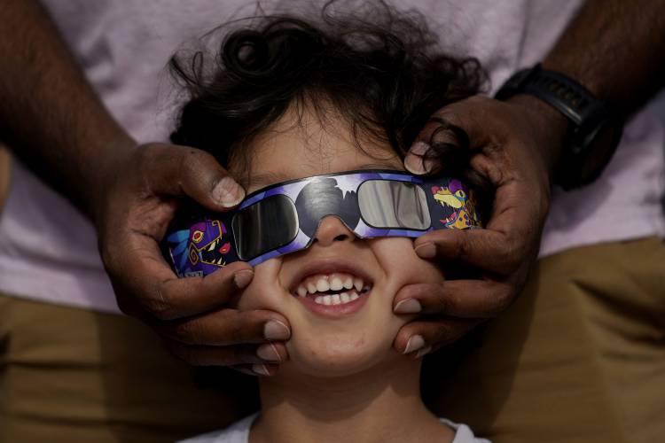 Businesses are selling oodles of special eclipse glasses, along with T-shirts and other souvenirs for the total solar eclipse on April 8, 2024. Officials are warning people to make sure their glasses are safe. (AP Photo/Eric Gay, File) Businesses are selling oodles of special eclipse glasses, along with T-shirts and other souvenirs for the total solar eclipse on April 8, 2024. Officials are warning people to make sure their glasses are safe. (AP Photo/Eric Gay, File)