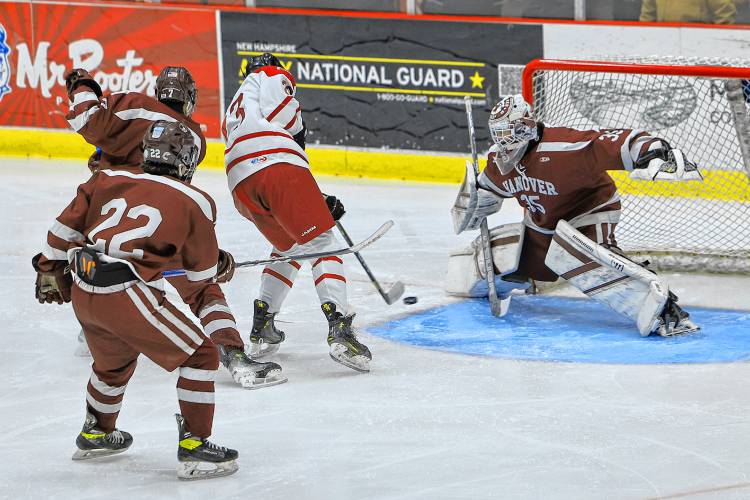 Junior center Chad LaRiviere (23) stopped on a dime and fooled Hanover’s goalie to score a clutch goal in the third period that won the game for the Crimson Tide.