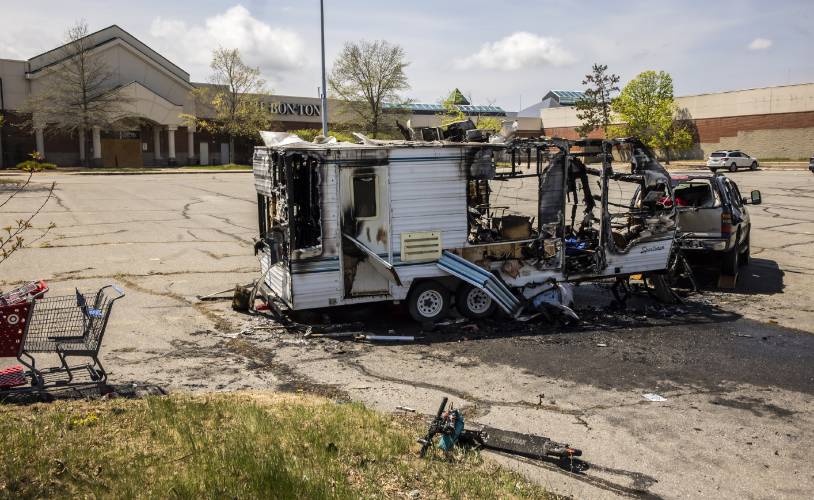 A man died following an RV fire in the parking lot of the Steeplegate Mall early Saturday morning.