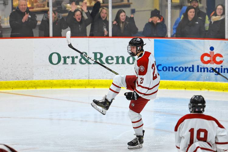 Concord junior center Chad Lariviere is all fired up after scoring against Hanover on Wednesday night.