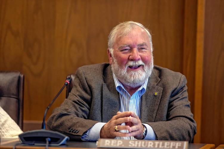 Former Speaker Steve Shurtleff gets emotional as his colleagues on the State-Federal Relations and Veterans Affairs in the House honored his service on Thursday, October 17, 2024. Shurtleff is running unopposed for the County Commission, but is leaving the New Hampshire House.