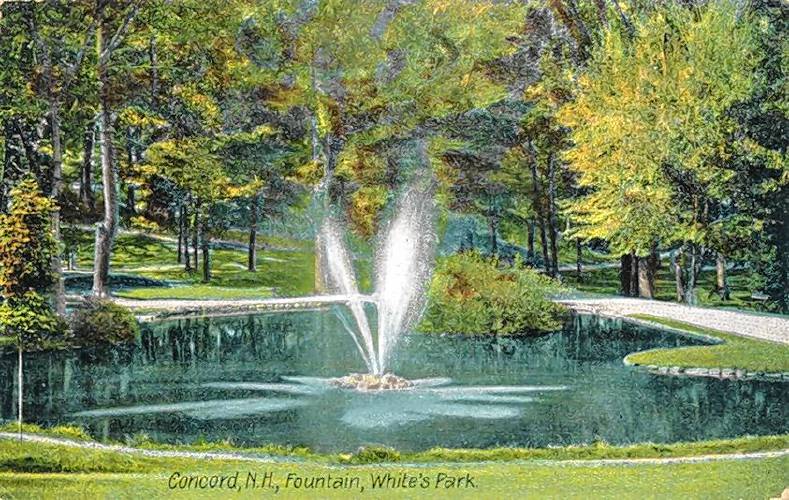 A colorful view looking back at the White’s Park upper pond pictured in 1911. The original design for the park included the Charles Elliot inspired “Upper Pond,” which was spring fed and drained into the “Lower Pond.” This pond was located on the site of the current day swimming pool at White’s Park. A colorful view looking back at the White’s Park upper pond pictured in 1911. The original design for the park included the Charles Elliot inspired “Upper Pond,” which was spring fed and drained into the “Lower Pond.” This pond was located on the site of the current day swimming pool at White’s Park.