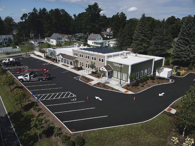 An aerial drone photo by William Brochu of Brochuâs Nursery and Landscaping of the Penacook Community Center and new library  off of Commnity Drive in Penacook. Brochuâs did the landscaping for the project.