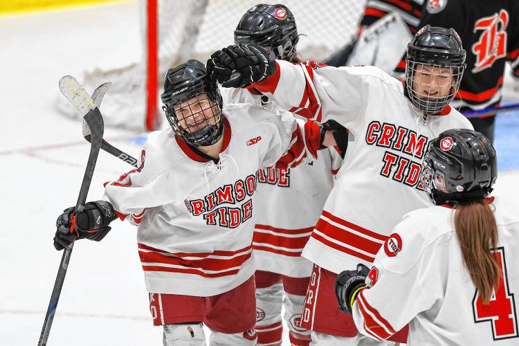 Sophomore Brooke Nelson (left) scored a pair of goals and set up another in the Concord girls’ 7-3 win over Berlin-Gorham-Kennett on Wednesday at Everett Arena.